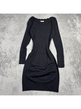 Y2K Cache Ribbed Black Bodycon Dress Womens S Long Sleeve Whimsigoth Emo Funeral